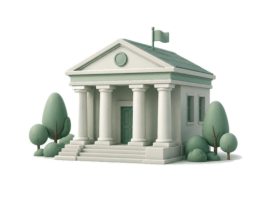 Illustrasjon av en klassisk bygning som representerer Norges Bank